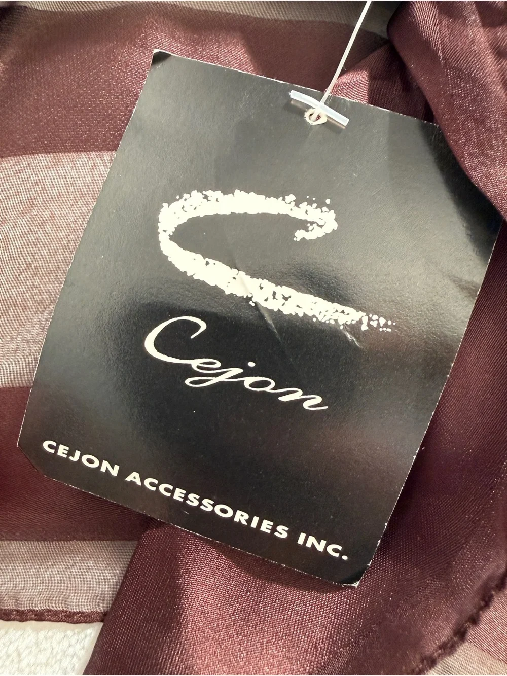 NWT Vintage Cejon Ready-Tie Scarf Sheer Stripe Wrap Shawl Brown Rosette Velcro